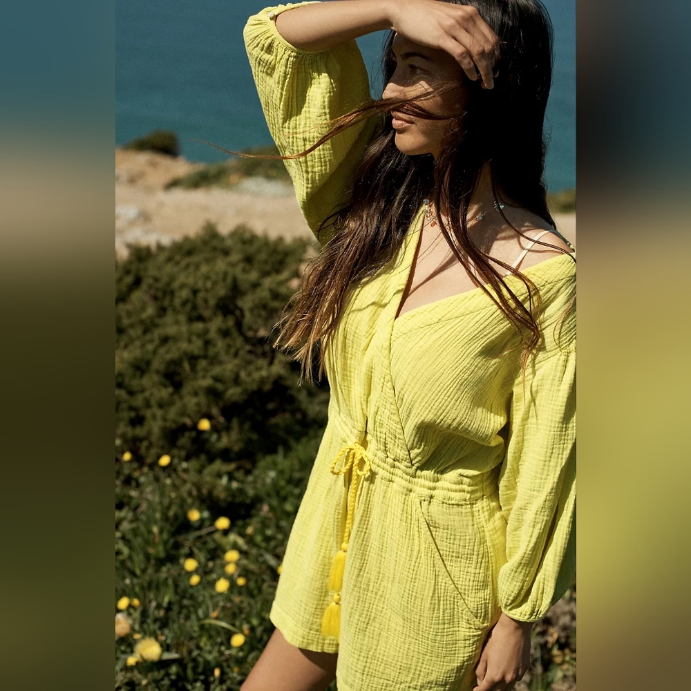 Anthropologie Yellow Jumpsuit with Collared Neckline and Cinched Waist